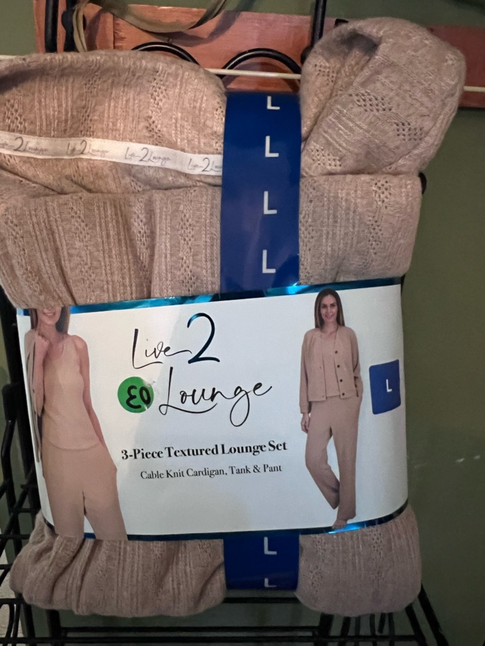 Live 2 Lounge 3-Piece Textured Knit Loungewear Set - Taupe
